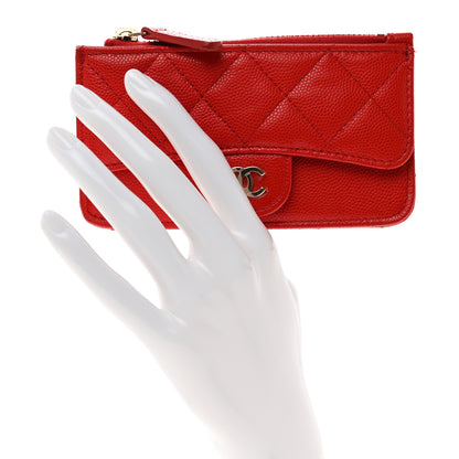 Chanel Caviar Quilted Flap Zip Card Holder Red 2 of 9