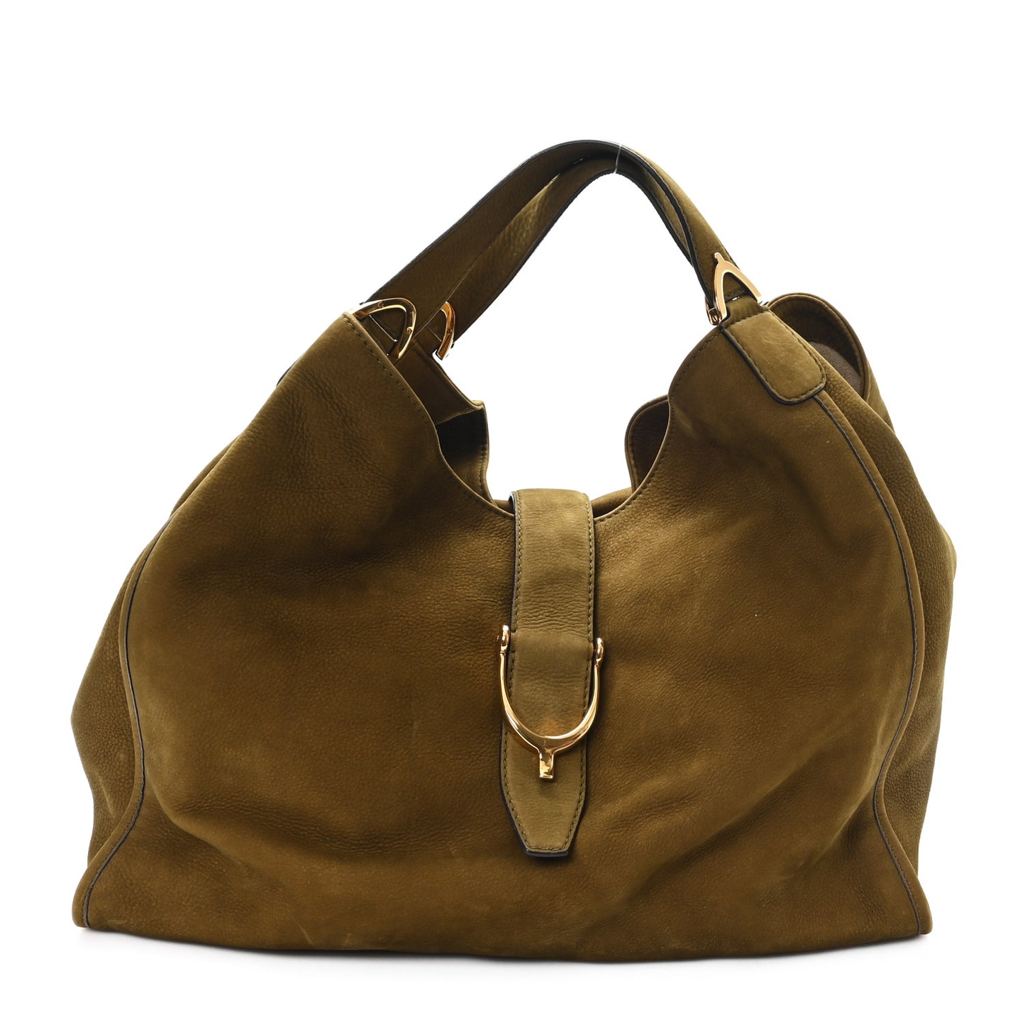 Nubuck Large Soft Stirrup Shoulder Bag Green