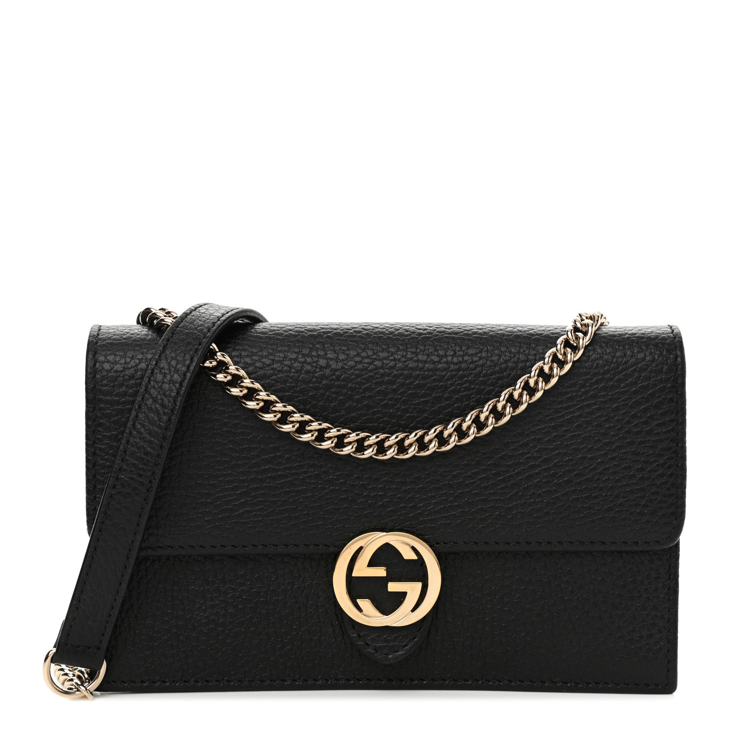Gucci Dollar Calfskin Interlocking G Chain Wallet Black 1 of 11