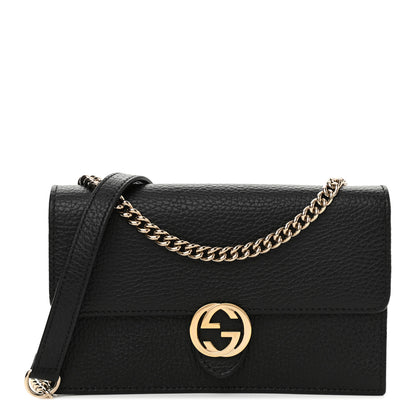 Gucci Dollar Calfskin Interlocking G Chain Wallet Black 1 of 11