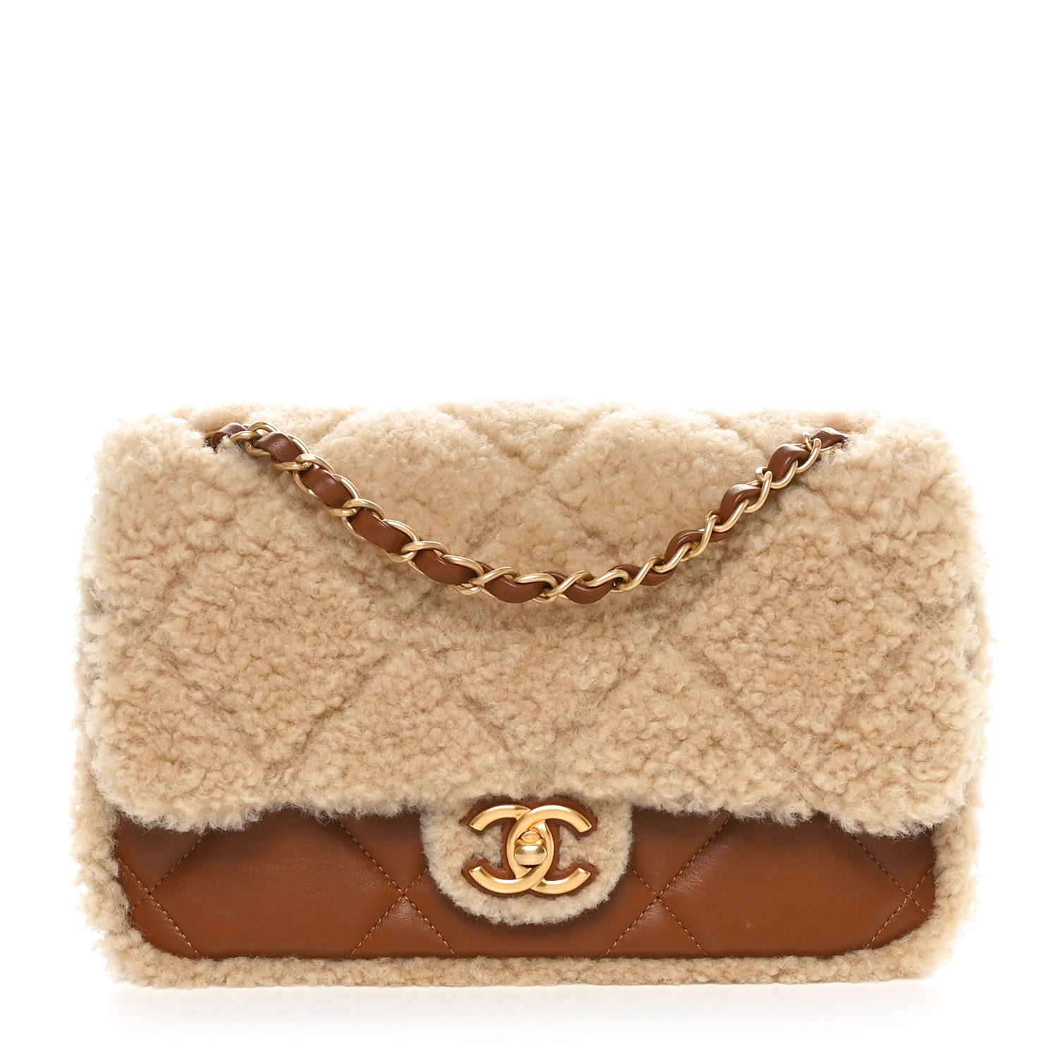 Chanel Shearling Lambskin Quilted Furry Coco Flap Beige Brown 1 of 11