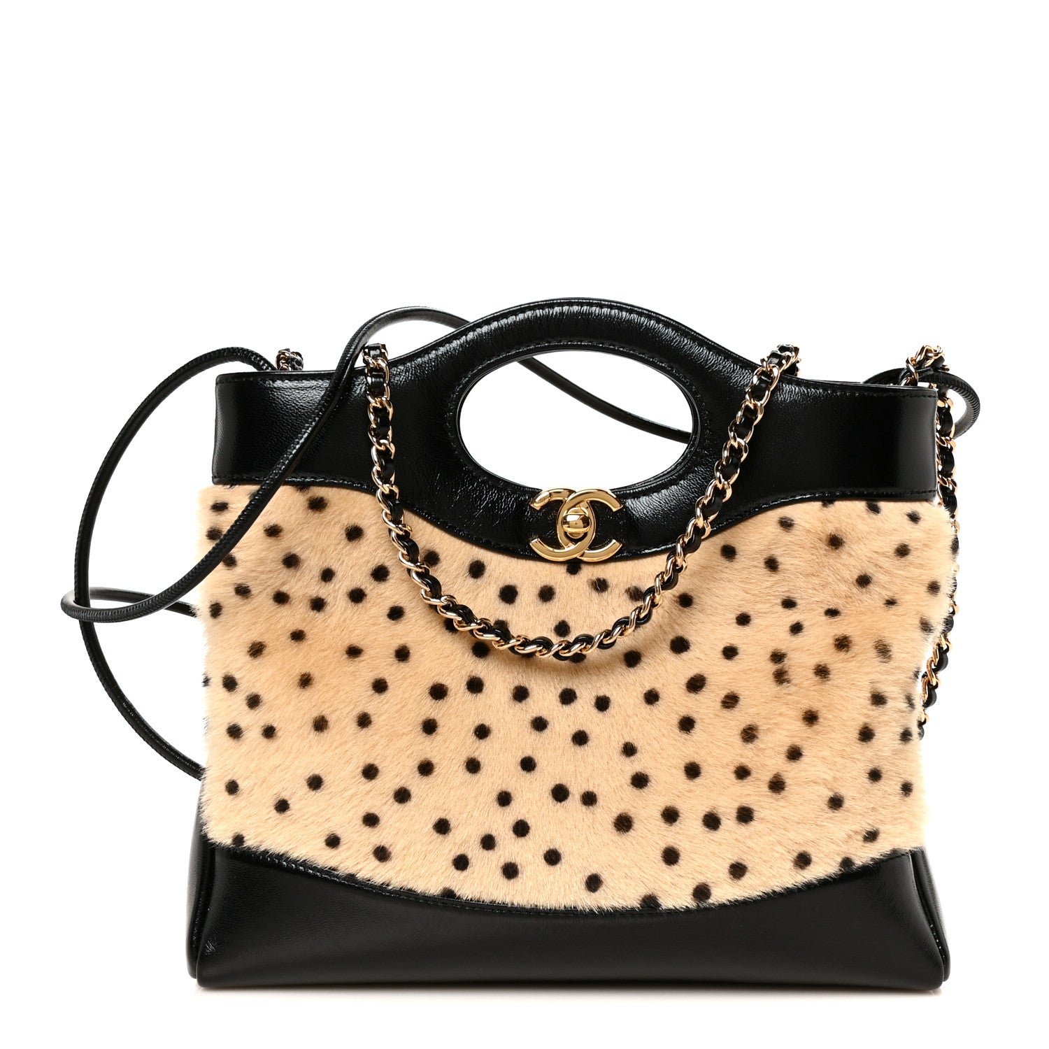 Chanel Shiny Lambskin Pony Hair Cheetah Printed Mini 31 Shopping Bag Light Beige Black 2 of 19