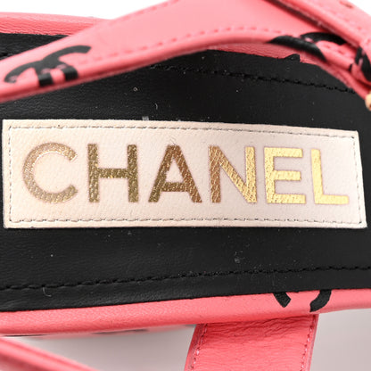 Chanel Lambskin Printed CC Sandals 39 Pink Black 7 of 9