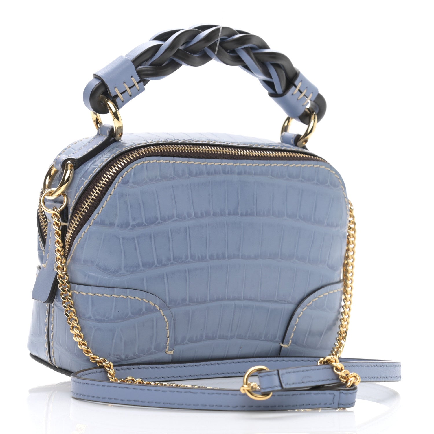 Chloe Crocodile Embossed Mini Daria Chain Bag Washed Blue 3 of 9