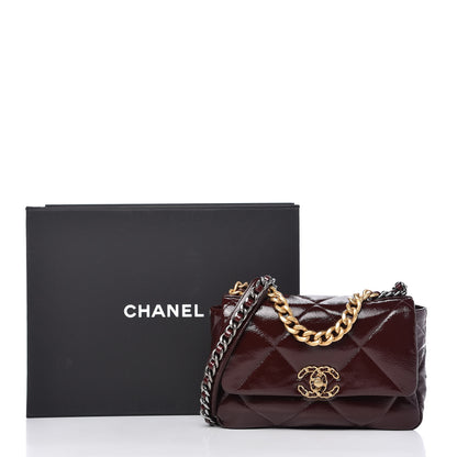 Chanel Shiny Crumpled Calfskin Quilted Medium Chanel 19 Flap Burgundy 11 of 12