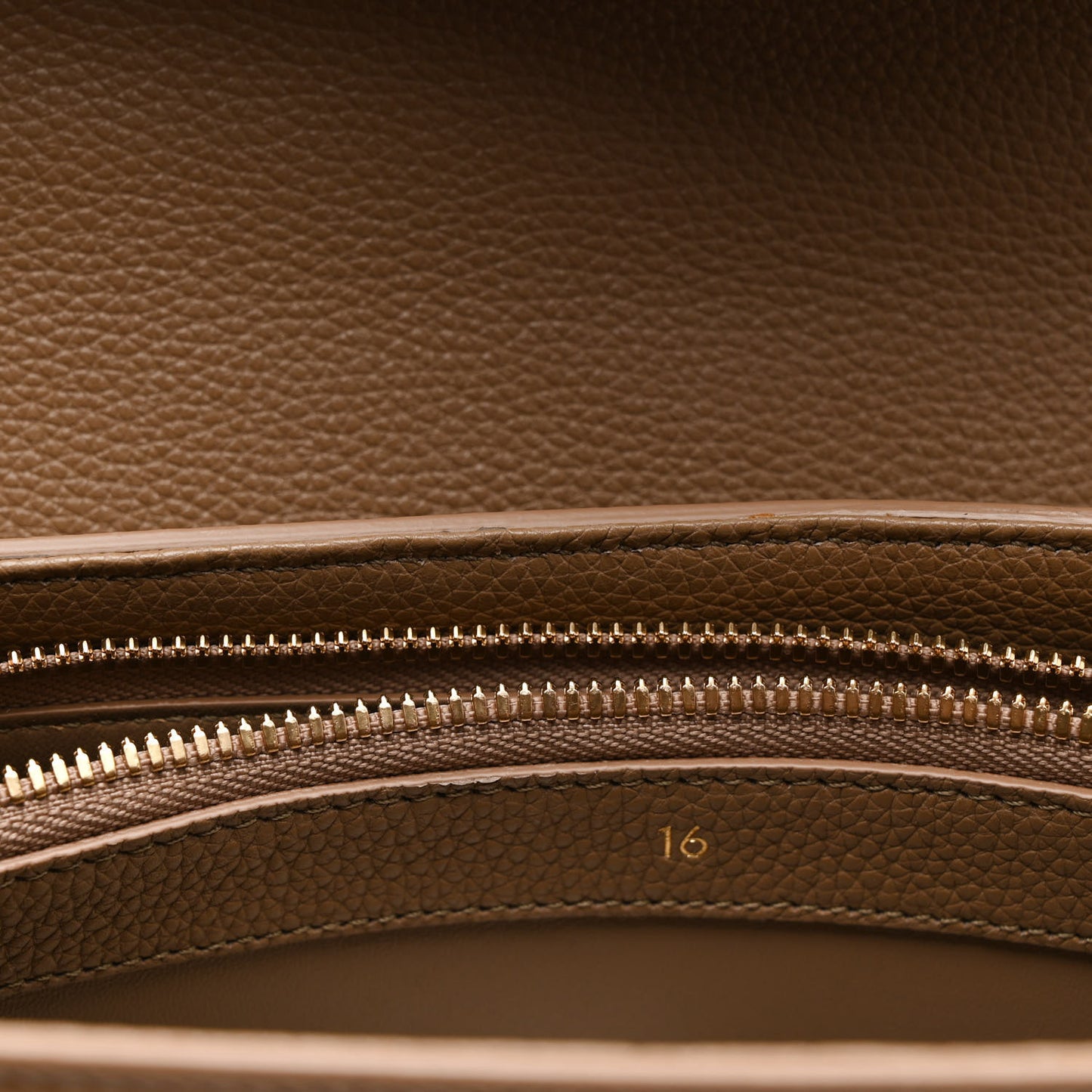 Grained Calfskin Medium 16 Top Handle Bag Beige