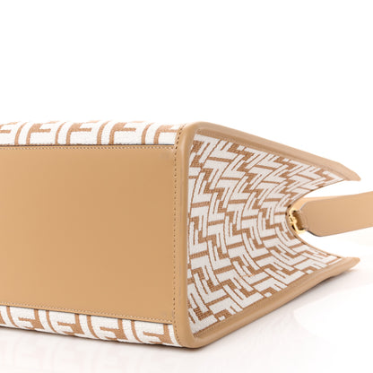 Fendi Woven Fabric Calfskin FF Medium Fendi Sunshine Shopper Tote Natural White Dark Honey 10 of 10