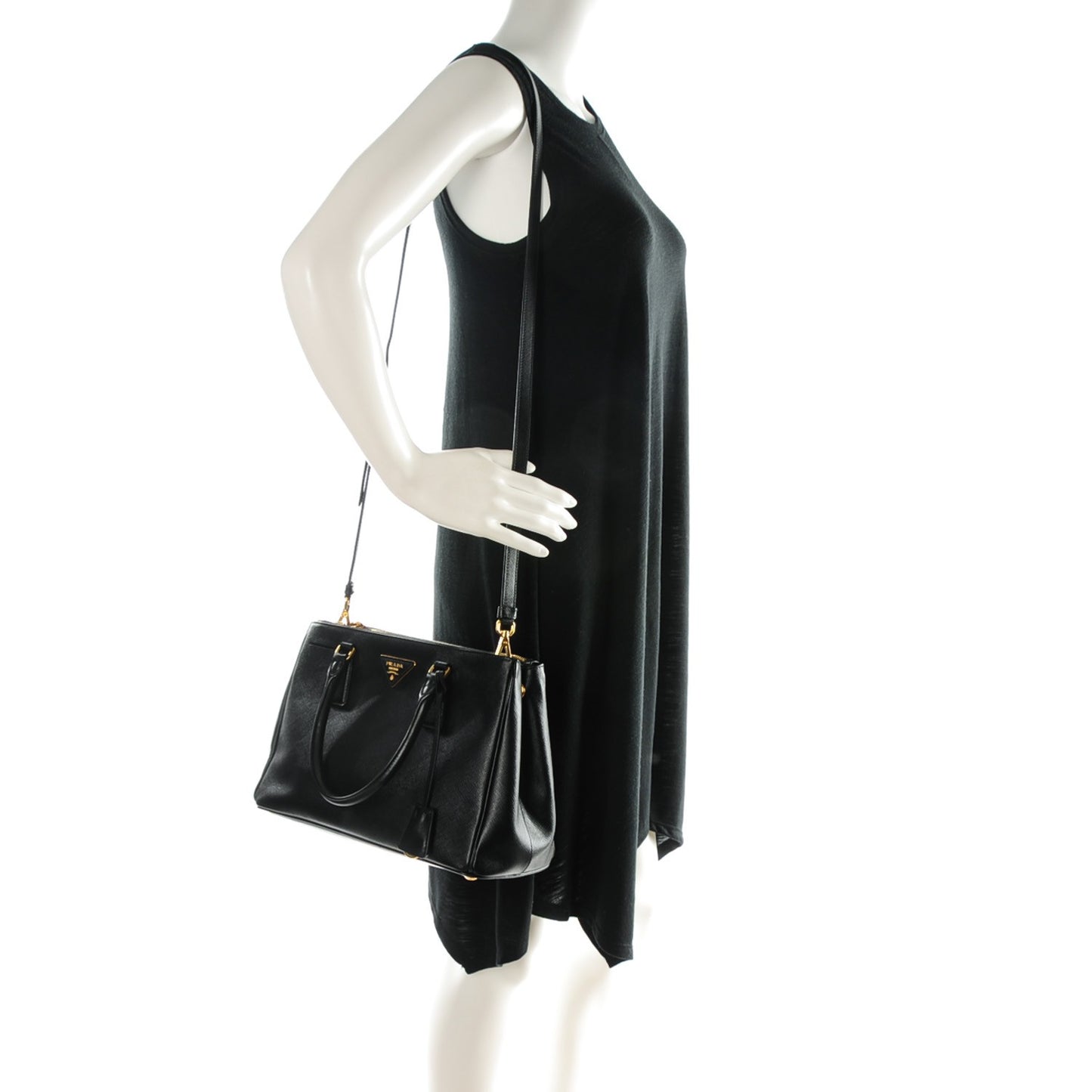 Saffiano Small Galleria Double Zip Tote Black