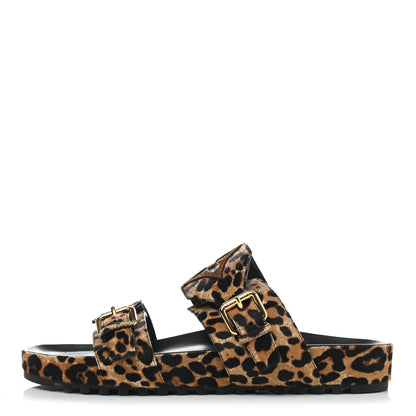 Louis Vuitton Calfskin Pony Hair Leopard Bom Dia Mule Sandals 41 Cognac Brown 1 of 8