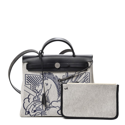 Hermes Vache Hunter Toile Pegase Pop Herbag Zip Retourne 31 PM Bleu Indigo 1 of 9