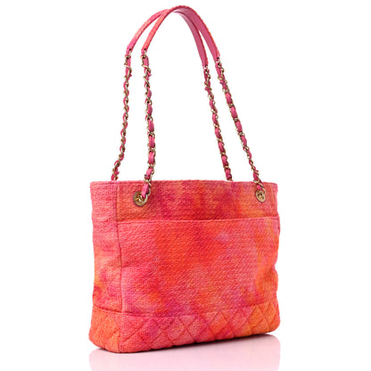 Chanel Tweed Quilted CC Shopping Tote Pink Orange 3 of 11