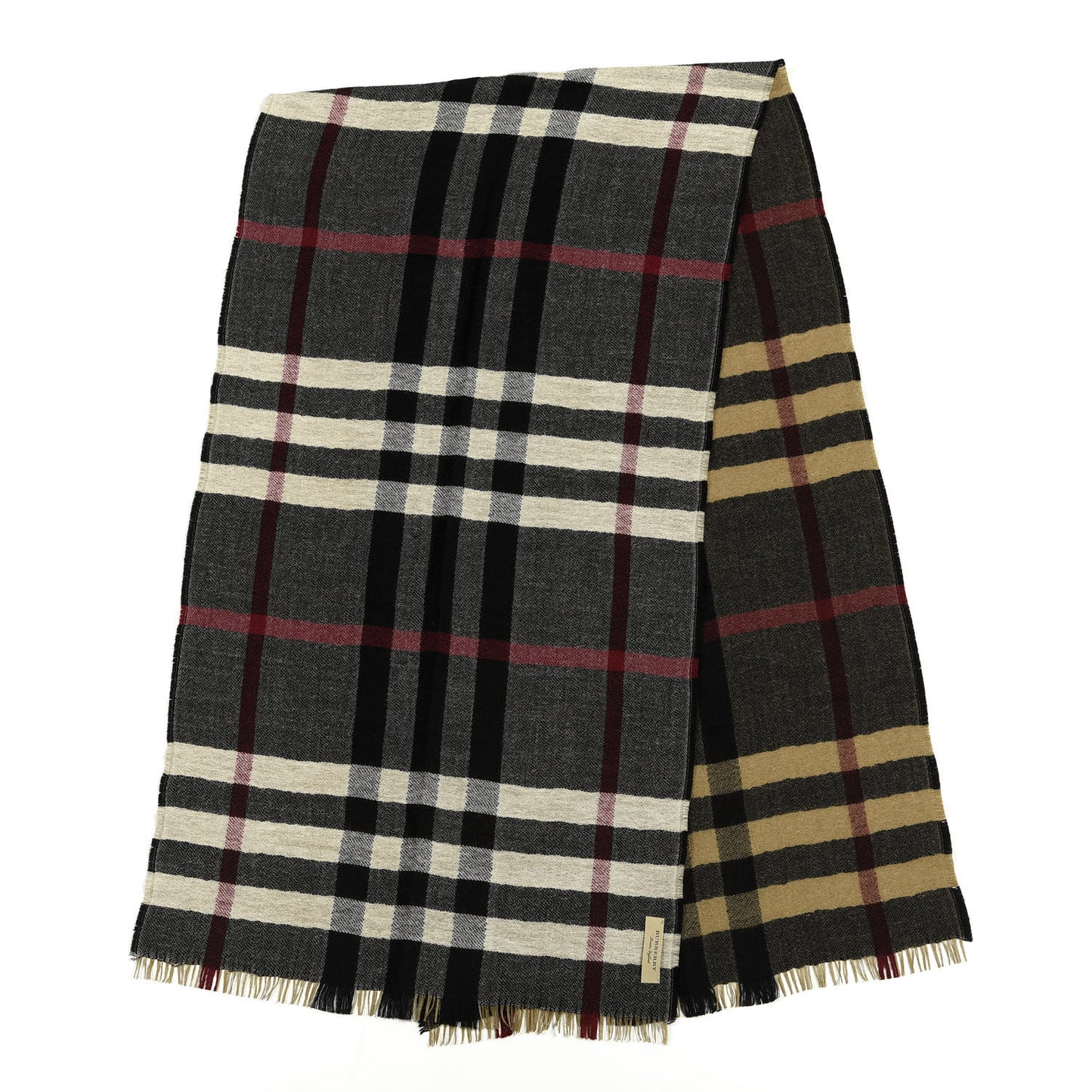 Wool Giant Check Scarf Black