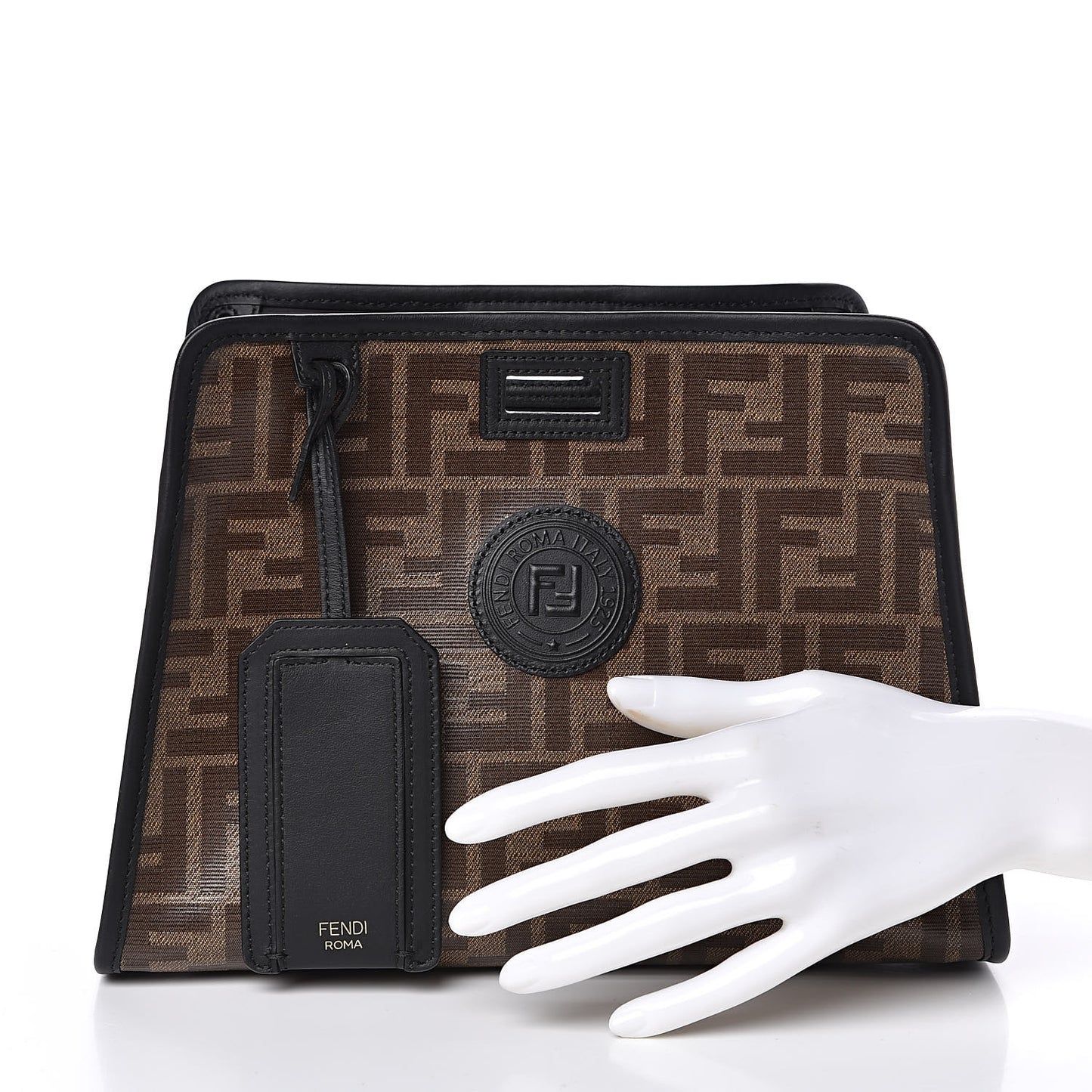 Glazed Fabric Vitello Century FF 1974 Stamp Patch Mini Peekaboo Defender Cover Mogano Panna Black