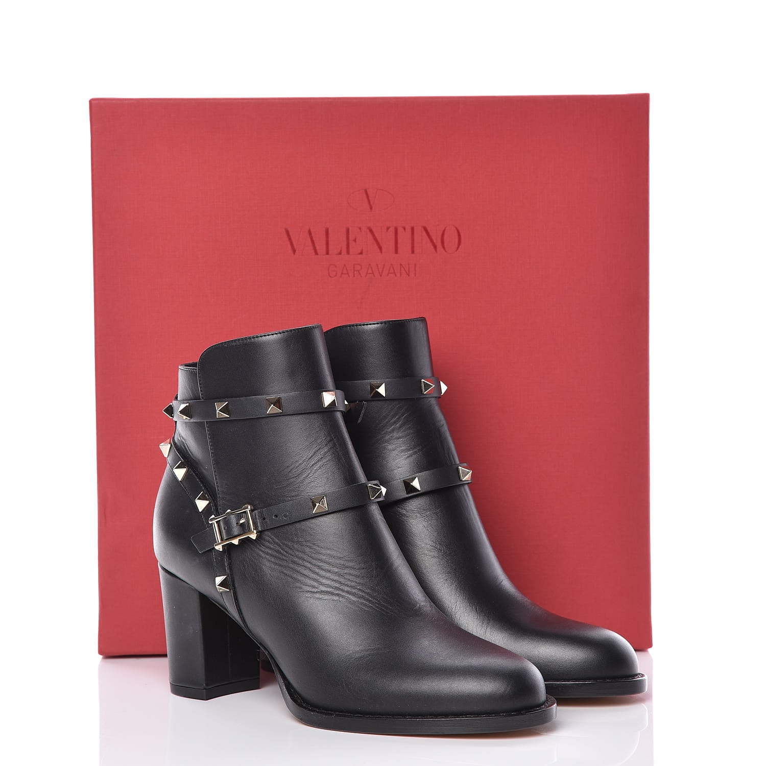 Valentino Garavani Calfskin Rockstud Double Buckle 70mm Block Heel Ankle Boots 37 Black 12 of 12