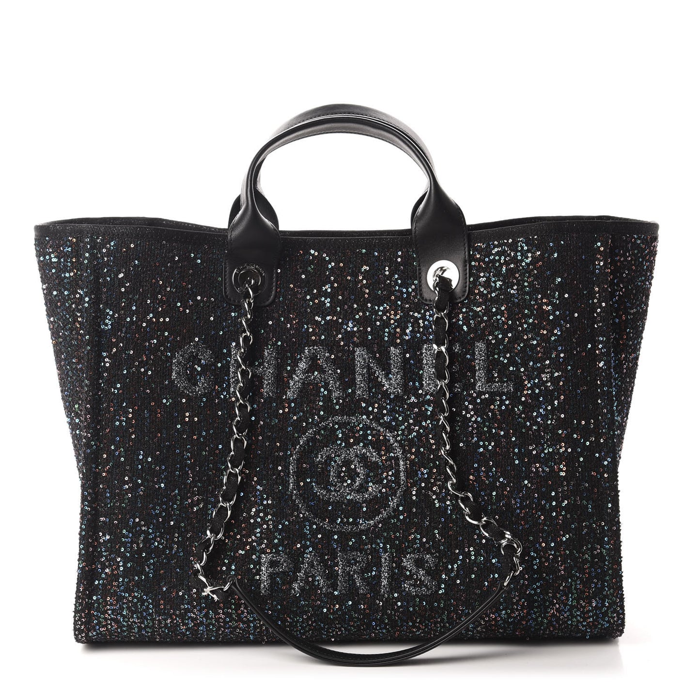 Calfskin Sequin Medium Deauville Tote Black