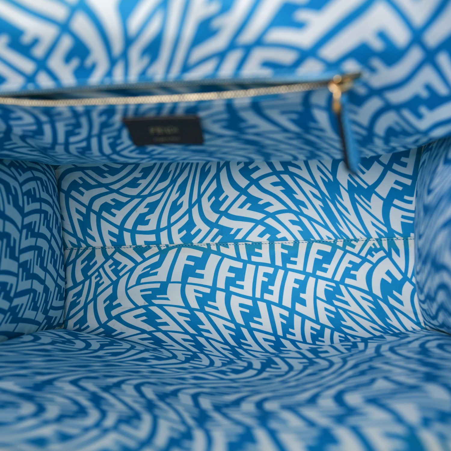 Fendi X SARAH COLEMAN Glazed Canvas Vitello King FF Vertigo Shopping Tote Bag Cyber Blue White 5 of 12