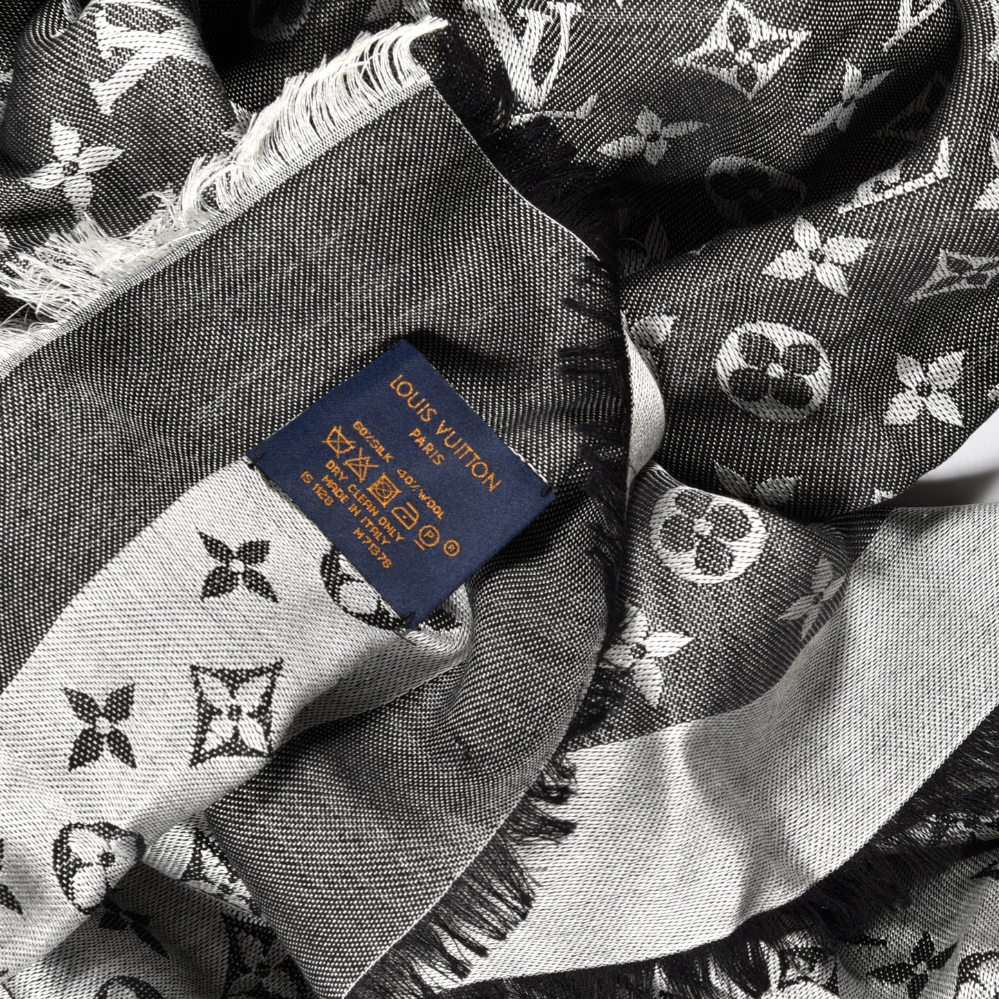 Silk Wool Monogram Denim Shawl Black