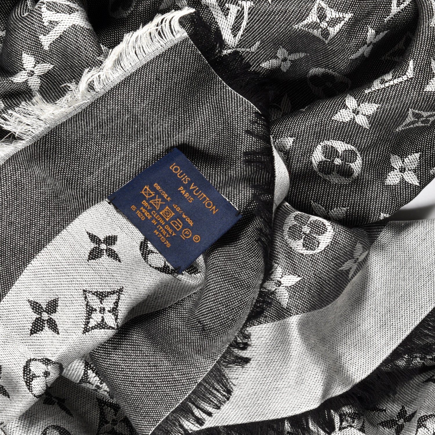 Louis Vuitton Silk Wool Monogram Denim Shawl Black 3 of 3