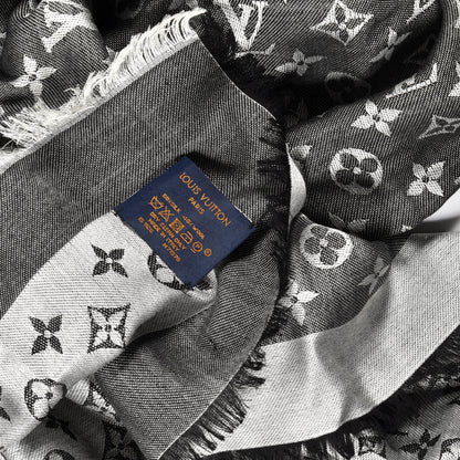 Louis Vuitton Silk Wool Monogram Denim Shawl Black 3 of 3