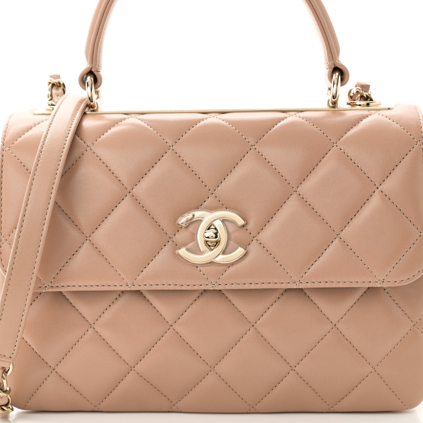 Lambskin Quilted Small Trendy CC Dual Handle Flap Bag Beige