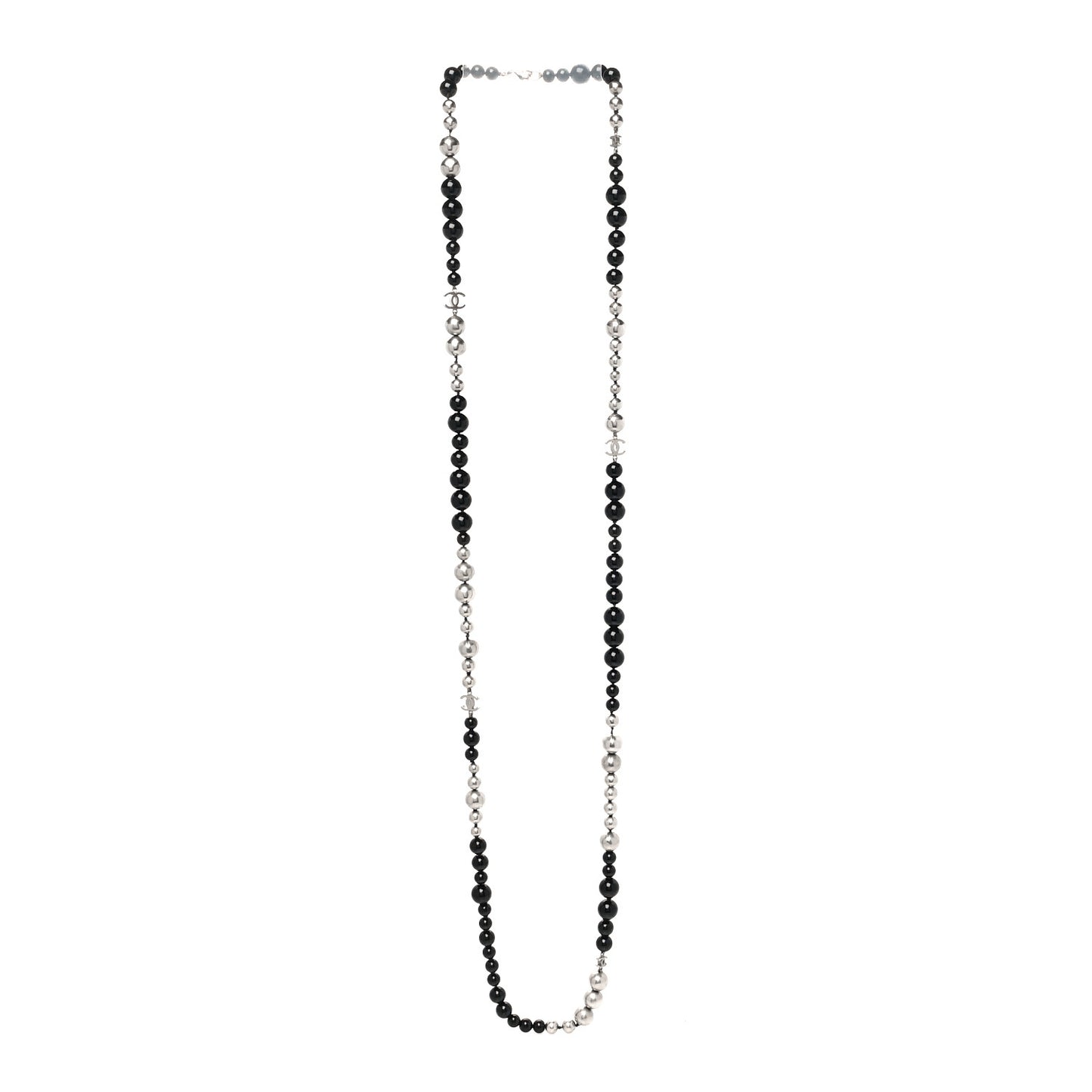 Ruthenium Beaded CC Long Necklace Black
