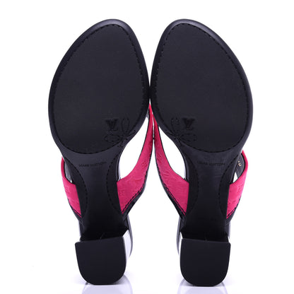 Louis Vuitton Calfskin Embossed Monogram Patent Heeled Thong Sandals 40 Pink 6 of 11
