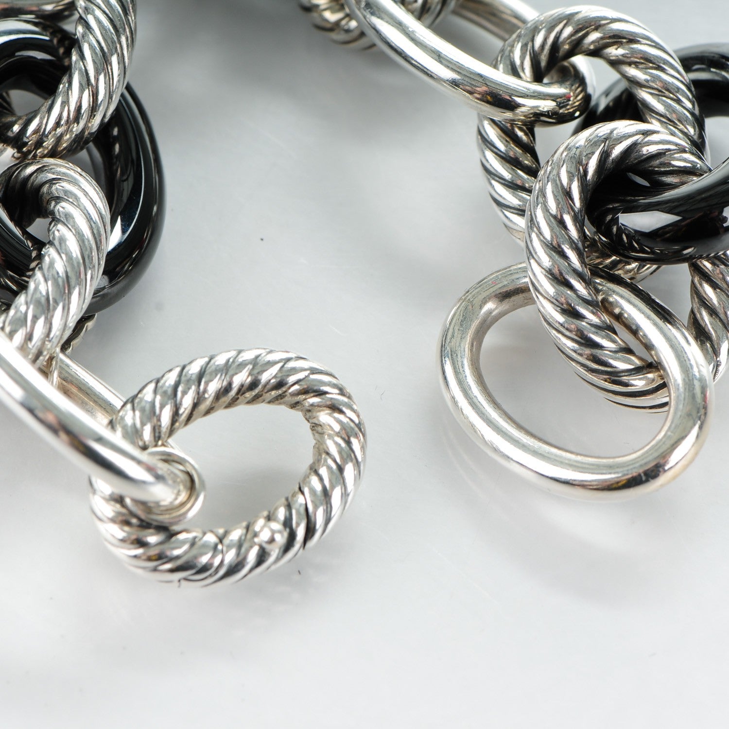 David Yurman Sterling Silver Black Ceramic 17mm Extra Large Oval Link Bracelet 6 of 6