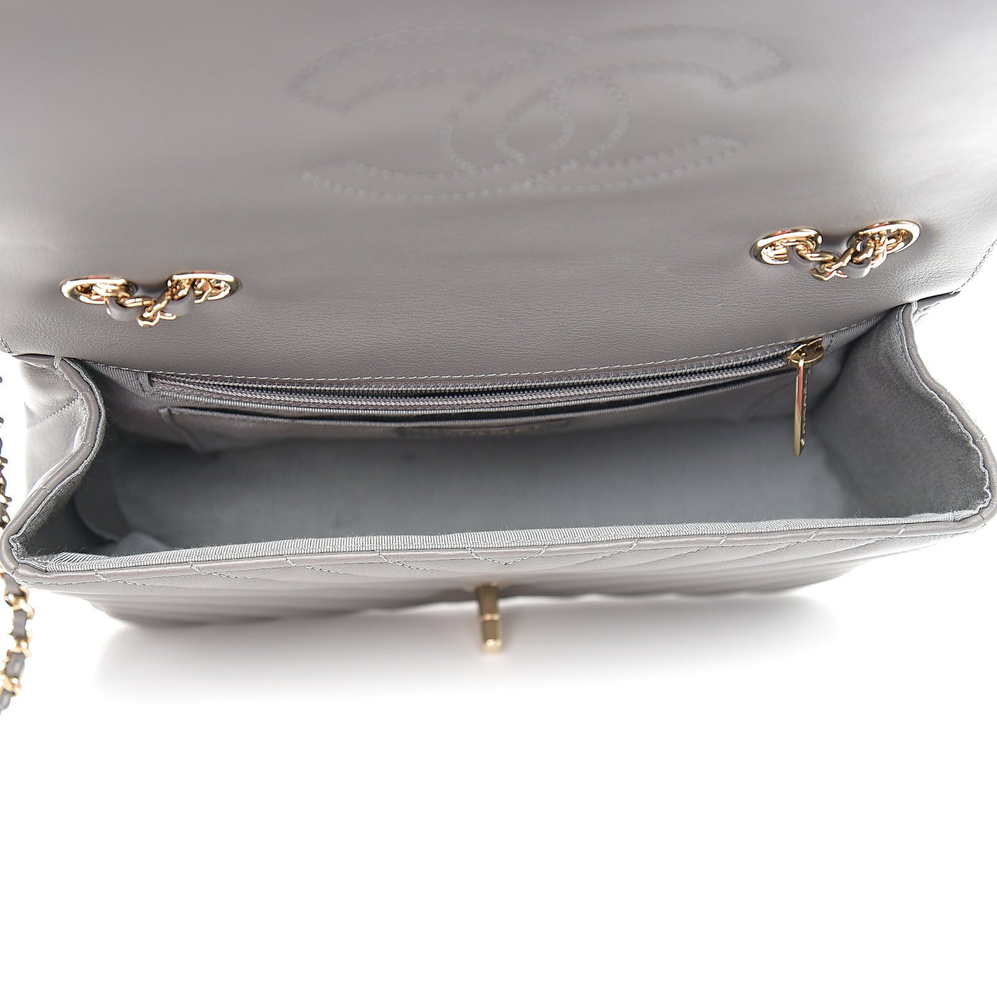 Calfskin Chevron Quilted Small Statement Flap Grey