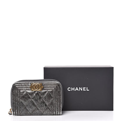 Chanel Cracked Metallic Calfskin Quilted Boy Zip Around Coin Purse Wallet Dark Silver 8 of 8