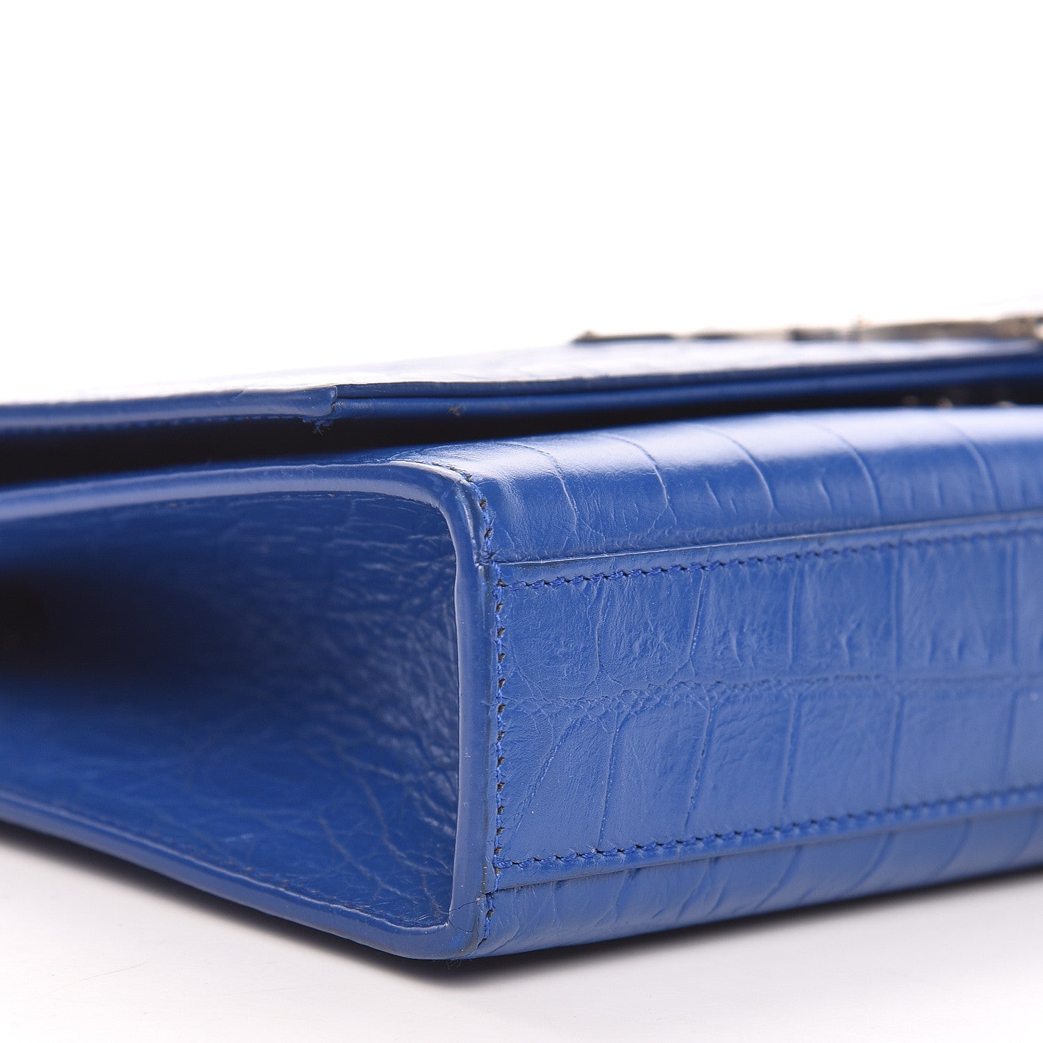 Saint Laurent Calfskin Crocodile Embossed Medium Classic Monogram Kate Tassel Satchel Bleu Majorelle 18 of 23