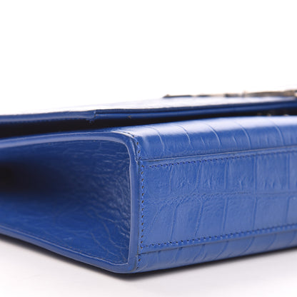 Saint Laurent Calfskin Crocodile Embossed Medium Classic Monogram Kate Tassel Satchel Bleu Majorelle 18 of 23