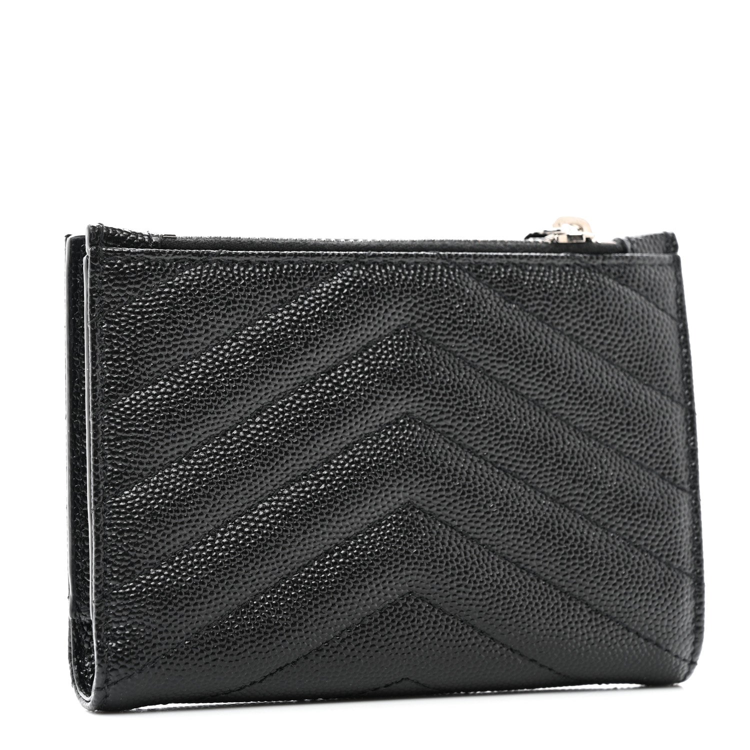 Saint Laurent Grain De Poudre Matelasse Chevron Monogram Zipped Card Case Black 3 of 7