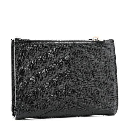 Saint Laurent Grain De Poudre Matelasse Chevron Monogram Zipped Card Case Black 3 of 7