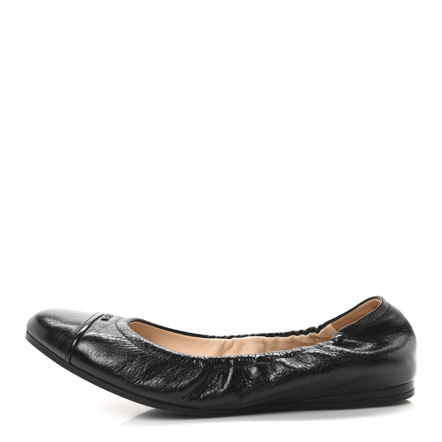 Vitello Shine Cap Toe Logo Ballet Flats 37 Black