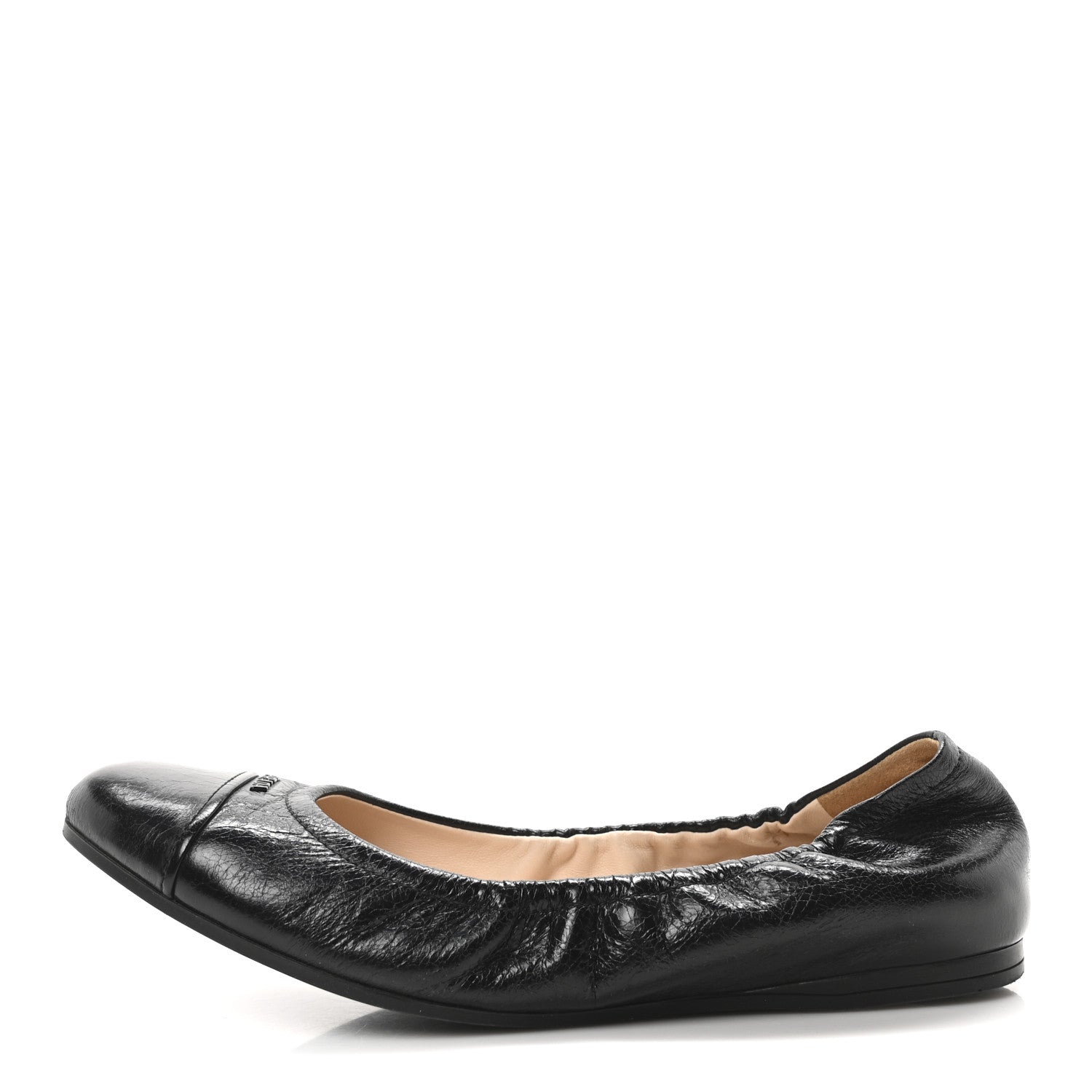 Prada Vitello Shine Cap Toe Logo Ballet Flats 37 Black 1 of 8
