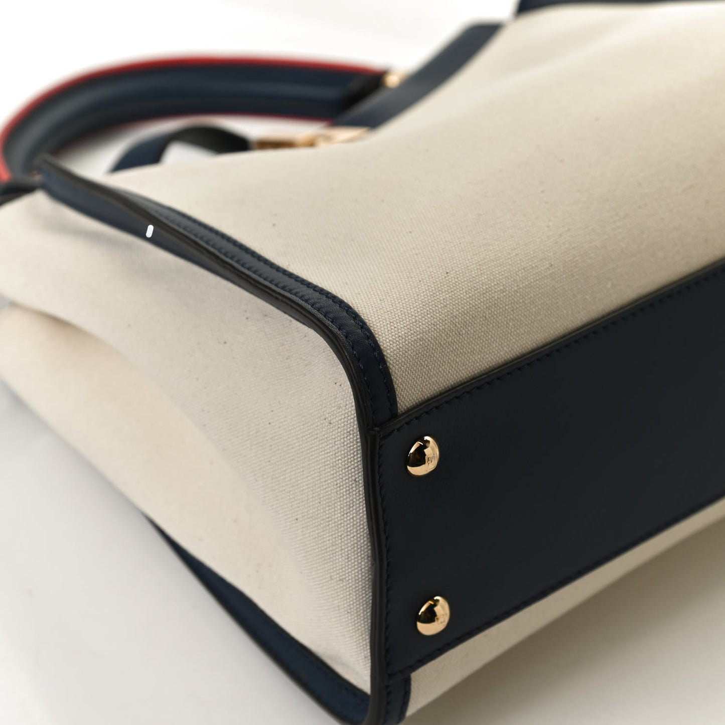 Canvas Crocodile Embossed Medium Peekaboo Iconic Satchel White Navy Red