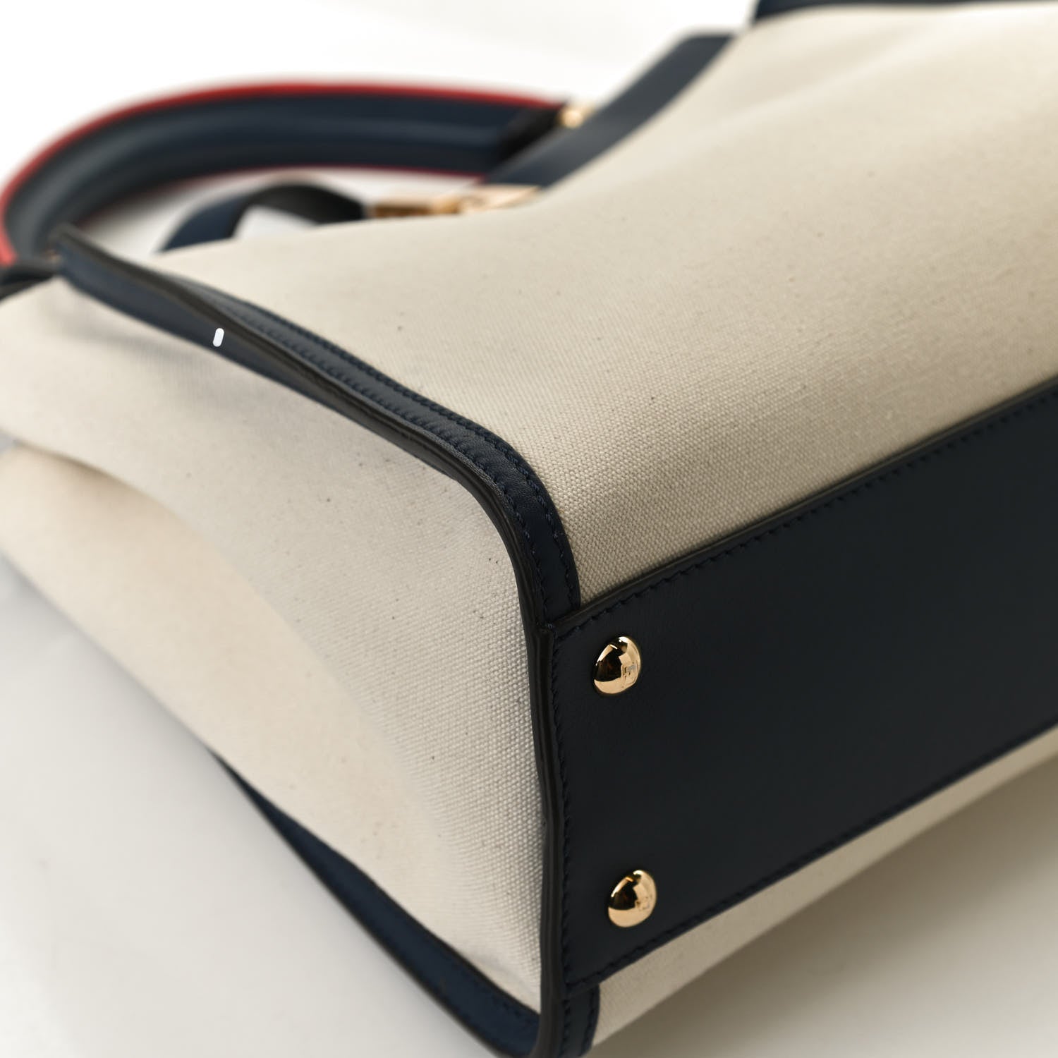 Fendi Canvas Crocodile Embossed Medium Peekaboo Iconic Satchel White Navy Red 11 of 13