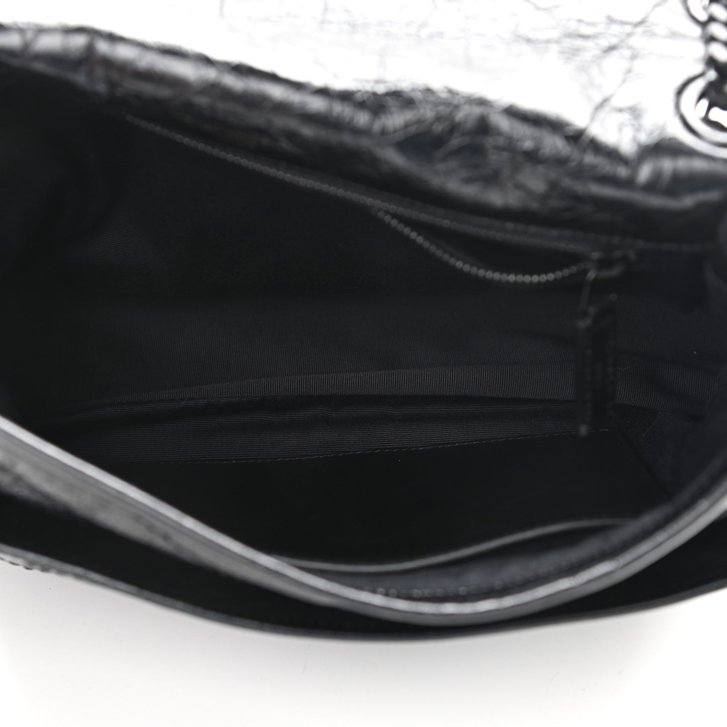 Crinkled Calfskin Matelasse Monogram Medium Niki Chain Satchel Black