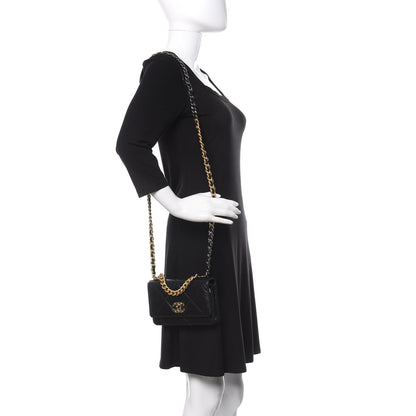 Chanel Lambskin Quilted 19 Wallet On Chain WOC Black 2 of 13
