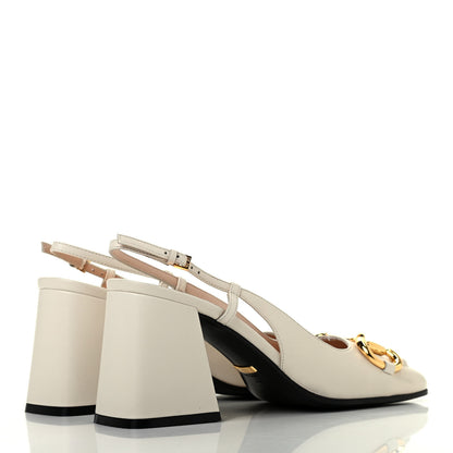 Gucci Malaga Kid Horsebit 75mm Slingback Pumps 37 Mystic White 4 of 8