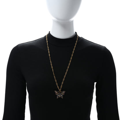 Gucci Metal Crystal Butterfly Necklace Aged Gold Multicolor 2 of 4