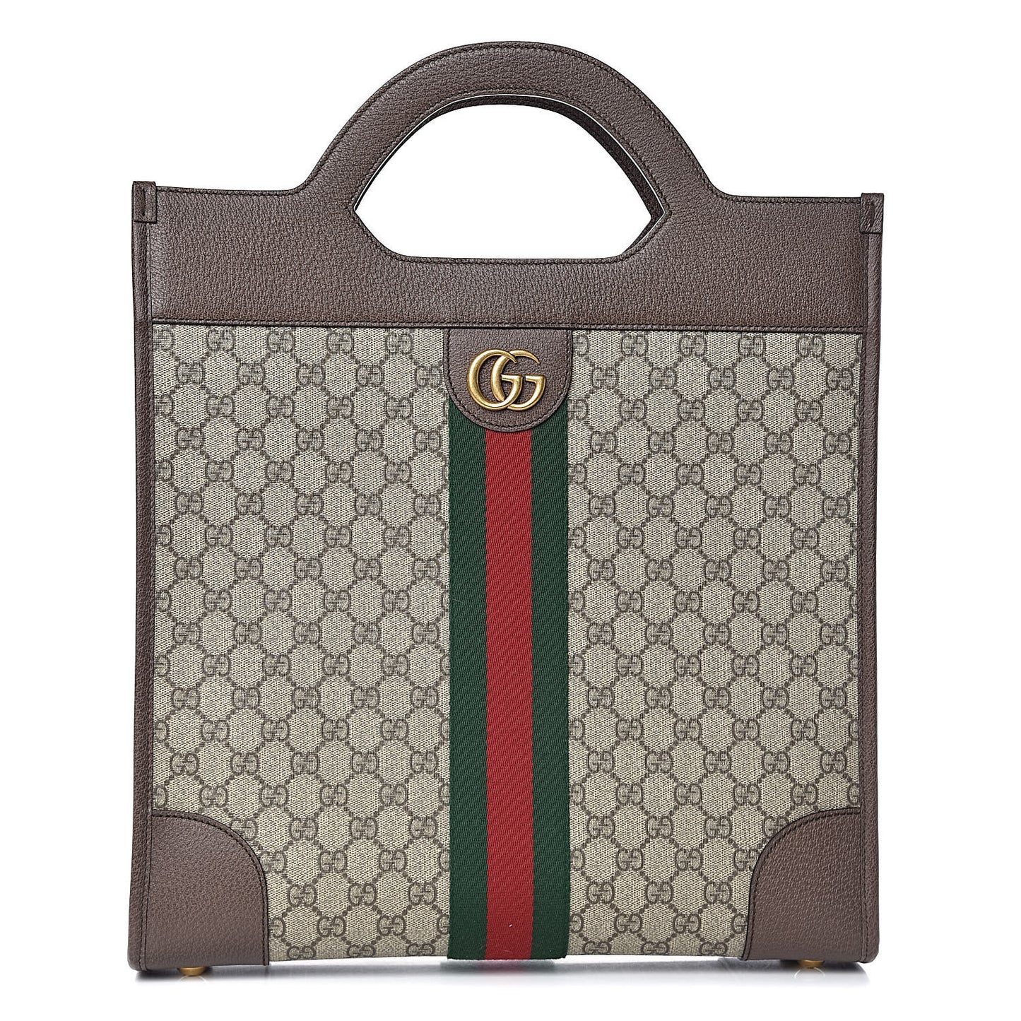 GG Supreme Monogram Textured Calfskin Web Medium Ophidia Slip Handle Tote Beige Ebony New Acero