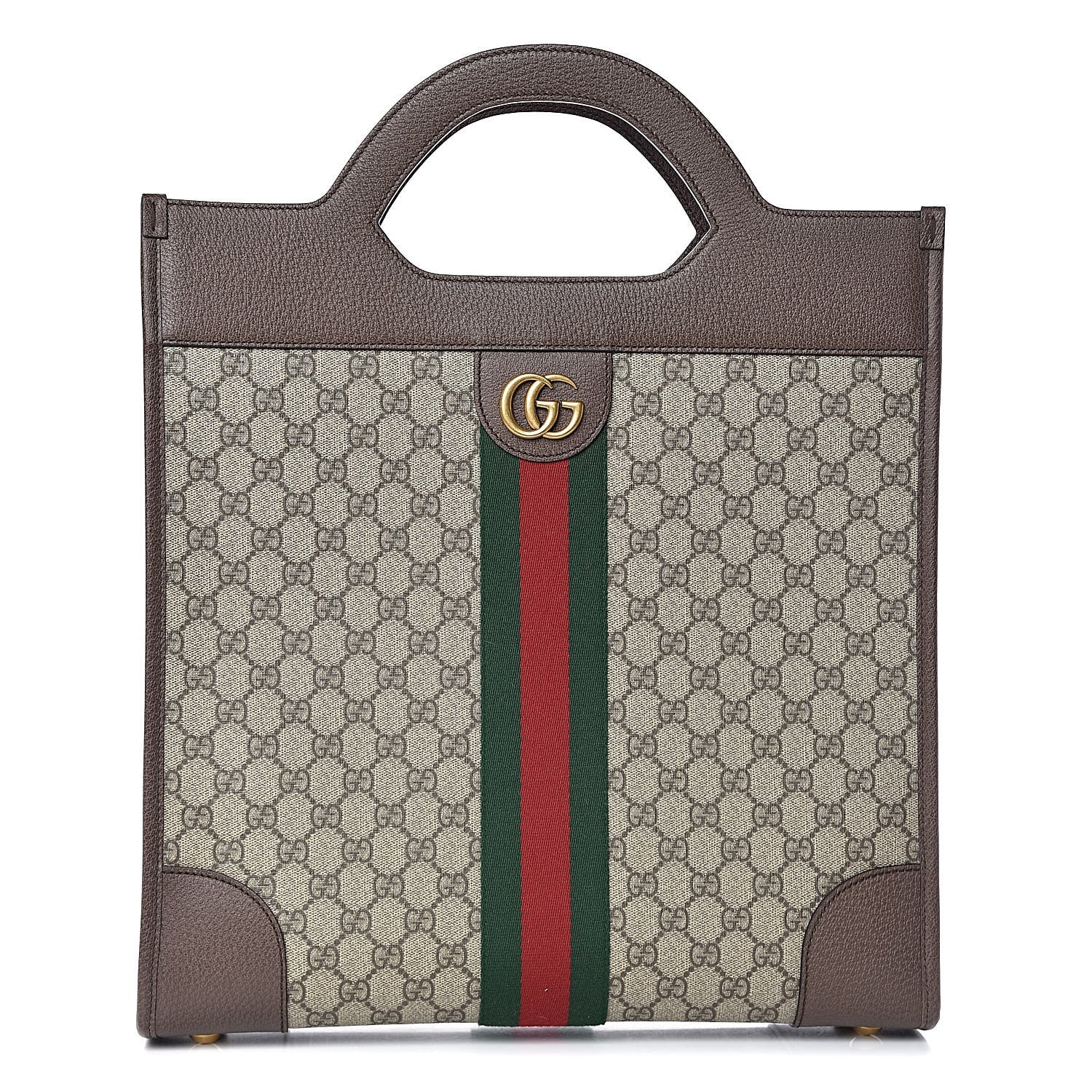 Gucci GG Supreme Monogram Textured Calfskin Web Medium Ophidia Slip Handle Tote Beige Ebony New Acero 1 of 10