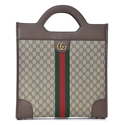Gucci GG Supreme Monogram Textured Calfskin Web Medium Ophidia Slip Handle Tote Beige Ebony New Acero 1 of 10