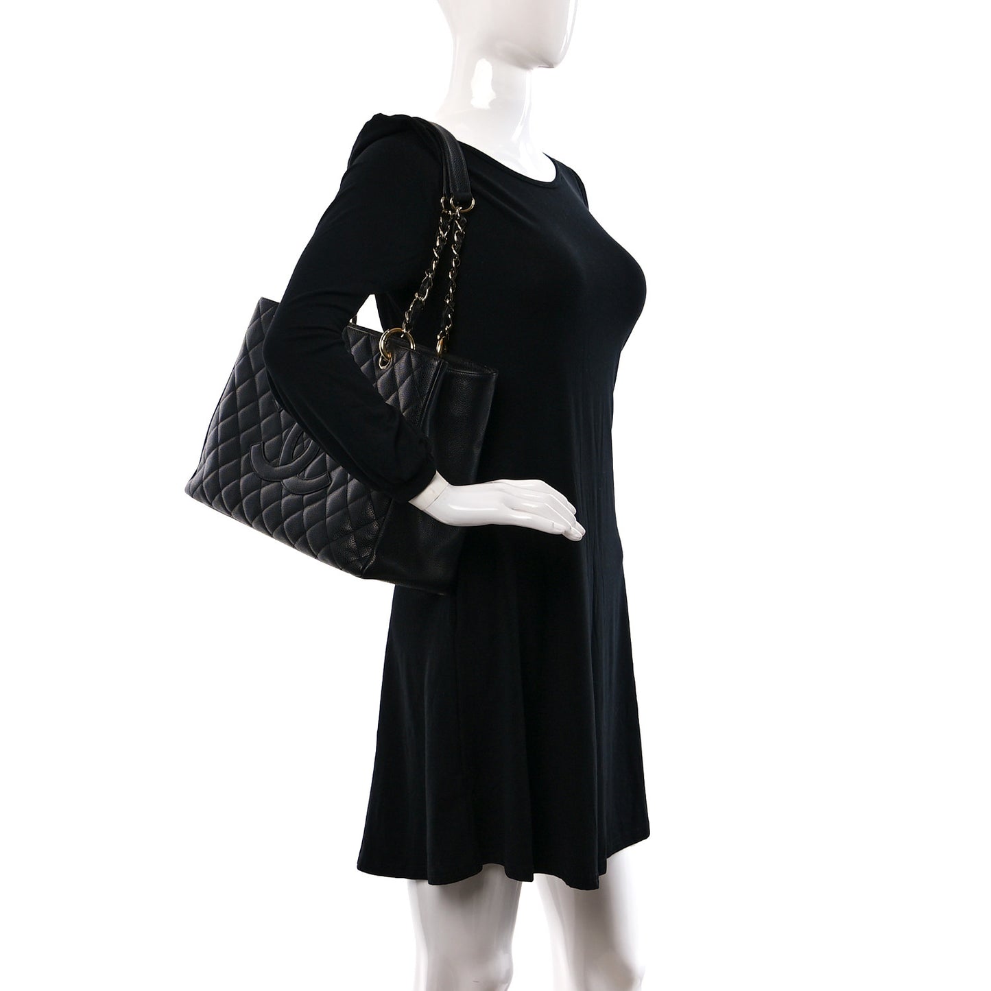 Caviar Quilted Grand Shopping Tote GST Black