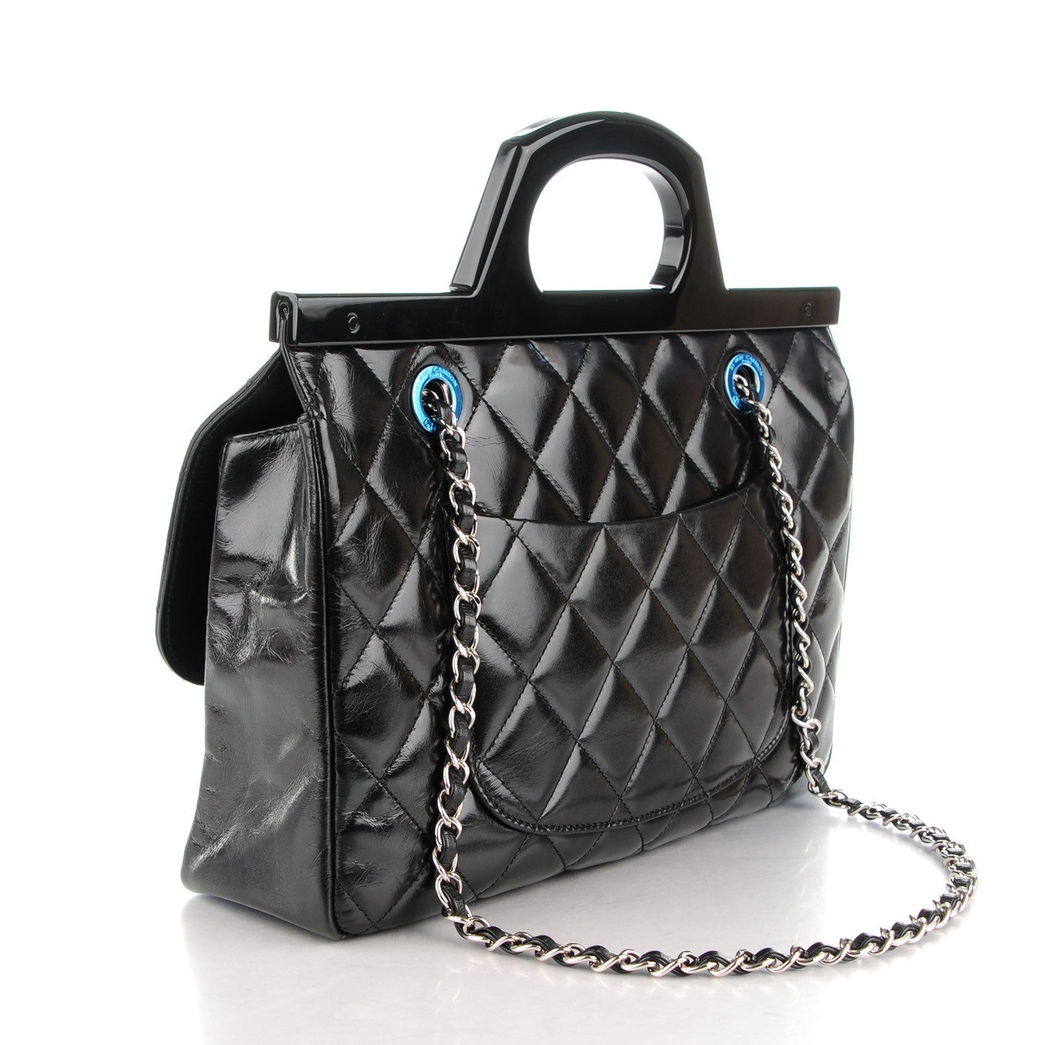 Chanel Glazed Calfskin Quilted Small CC Delivery Tote Black 3 of 8