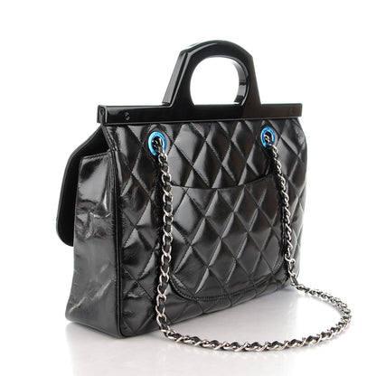 Chanel Glazed Calfskin Quilted Small CC Delivery Tote Black 3 of 8