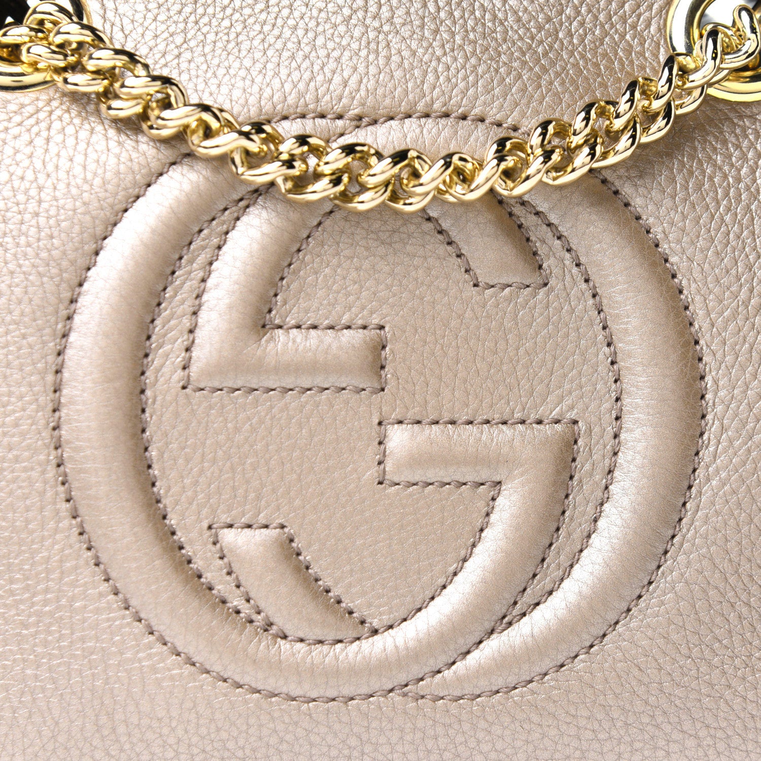 Gucci Metallic Pebbled Calfskin Small Soho Bowler Golden Beige 6 of 11