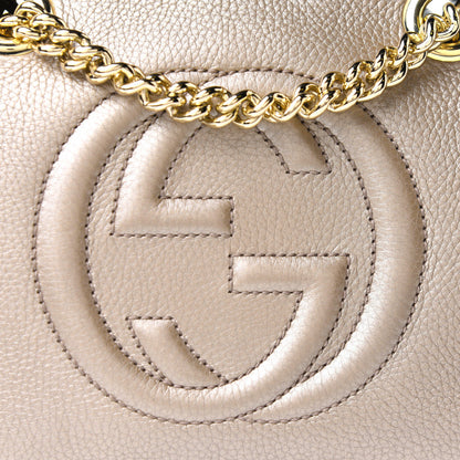 Gucci Metallic Pebbled Calfskin Small Soho Bowler Golden Beige 6 of 11