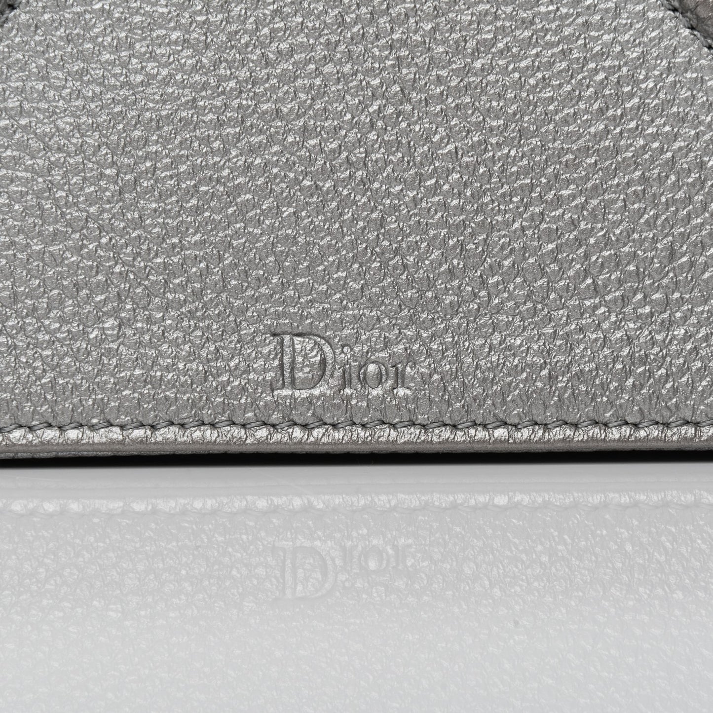 Metallic Grained Calfskin Diorama Wallet on Chain Pouch Silver